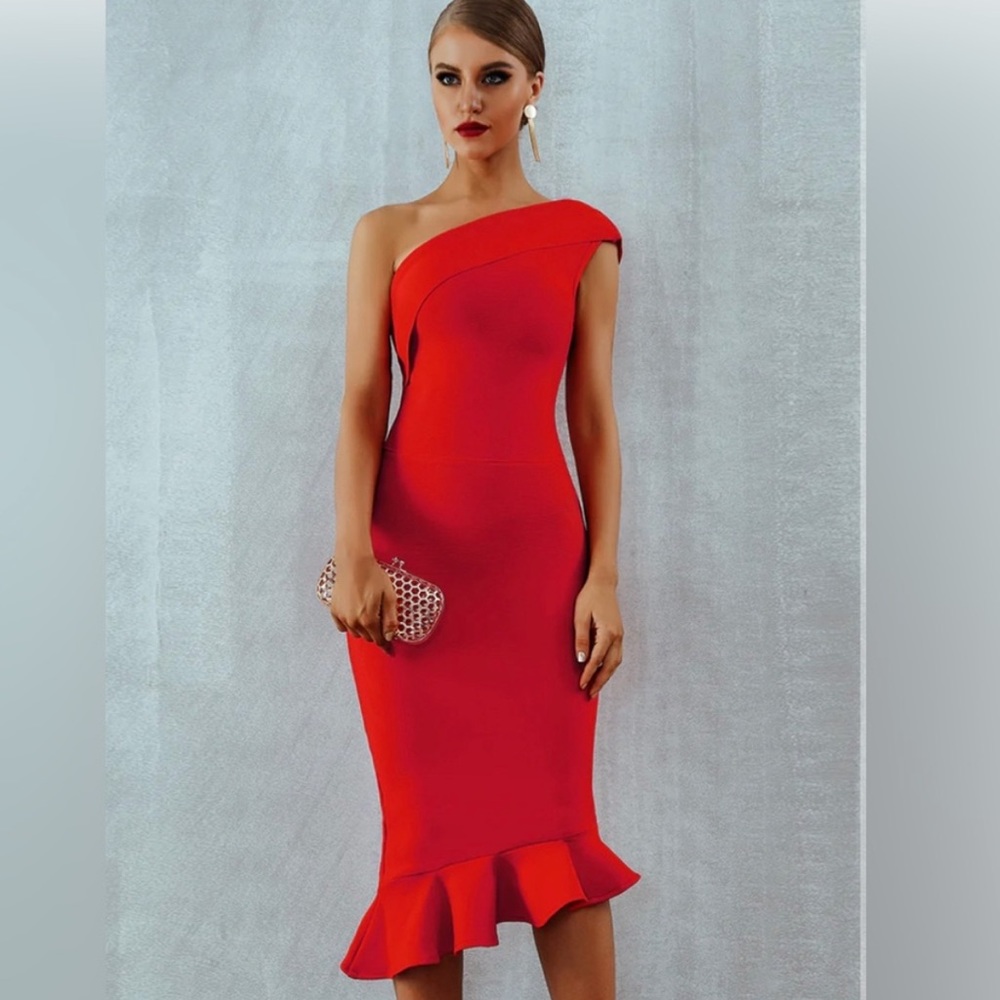 Red off the shoulder dress
